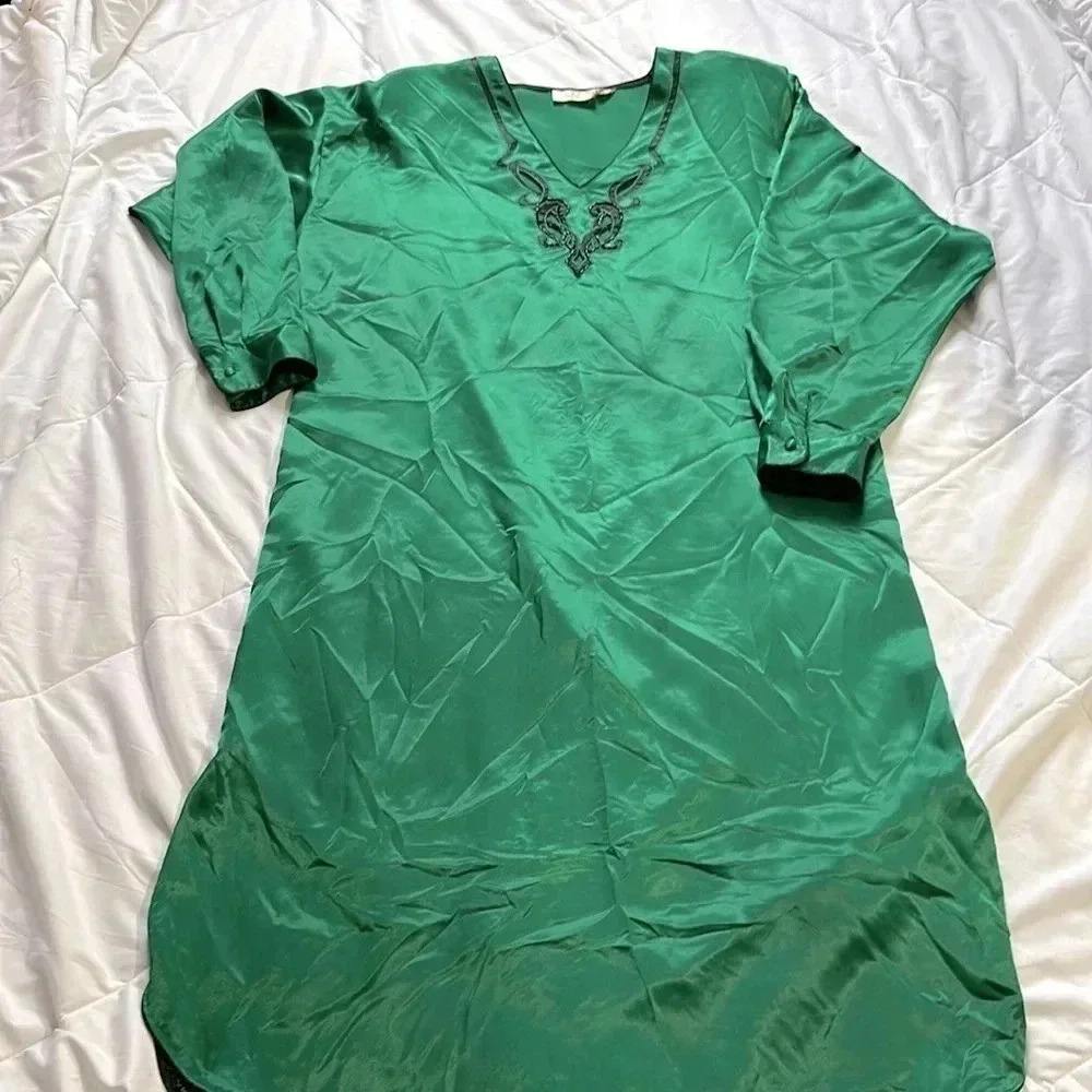 Victoria Secret Vintage gold label green nightgown beaded front design
